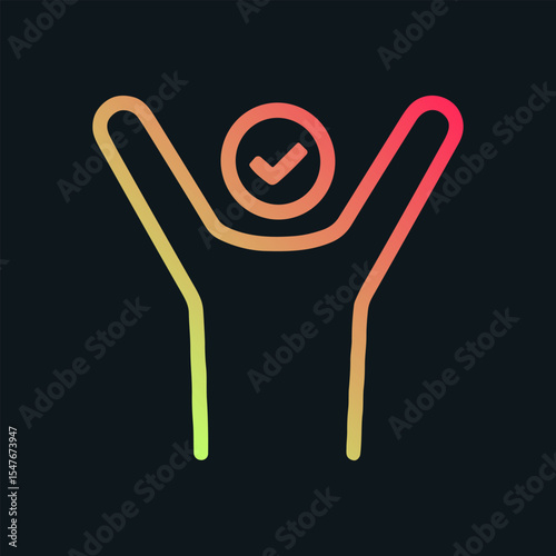 Triumphant figure with checkmark head. Icon symbol illustration