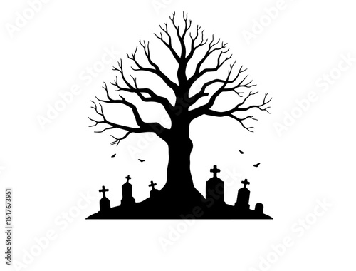 Silhouette tree and grave under the tree shade vector image.