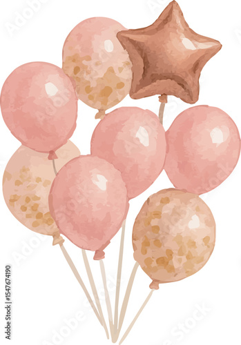 Watercolor Pastel Pink and Gold Balloon Set for Party Decoration