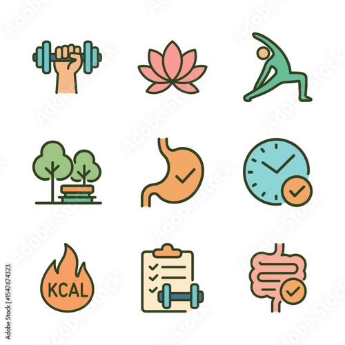 Wellness Pictograms Mind Body and Diet. Icon symbol illustration