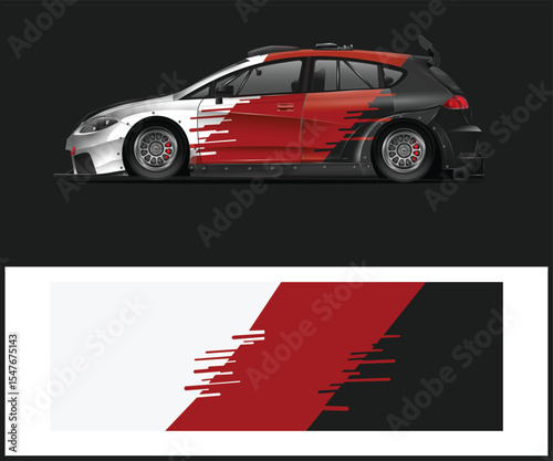 Modern Van Vehicle Wrap Design with Abstract Geometric Shapes and Racing Stripes