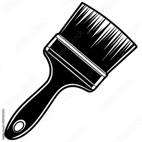Paint brush tool isolated on white background in black and white