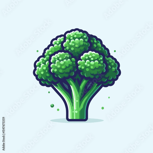 Stylized, vibrant green broccoli head illustration, perfect for healthy food graphic design or nutrition-related visuals.