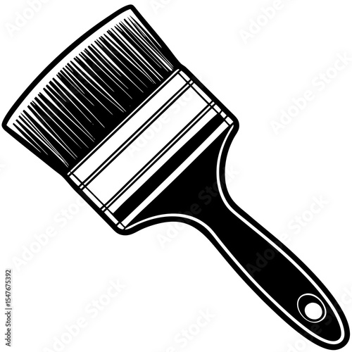 Paint brush tool isolated on white background in black and white