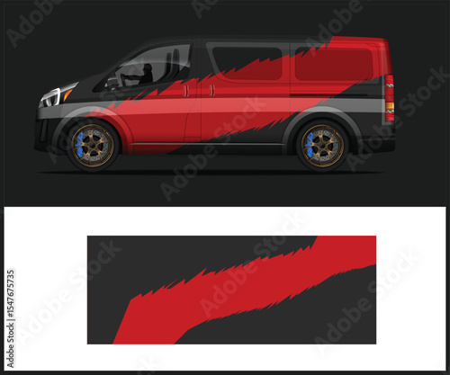 Red and Gray Racing Car Wrap Design Template on a Dark Background