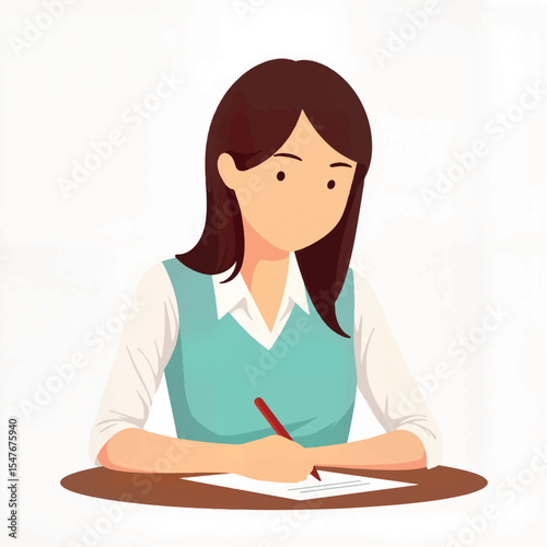 Teacher checking homework illustration on white background, education concept