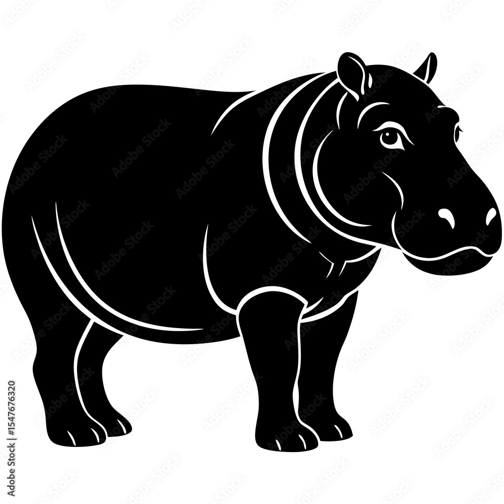 Fototapeta premium Hippopotamus isolated on white background in a simple design