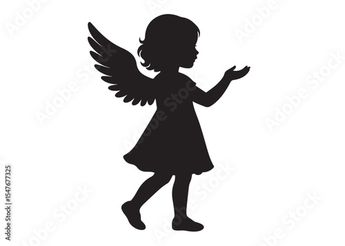 children angel little girl with wings of silhouette vector, silhouette angel girl with wings, children angel little girl logo design on a white background.