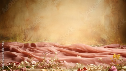 Soft Pink Fabric with Flowers on Elegant Background for Photography