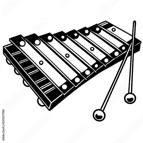 Black and white xylophone isolated on white background