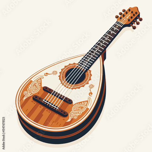 Stylized illustration of a pear-shaped stringed instrument, featuring intricate decorative patterns.