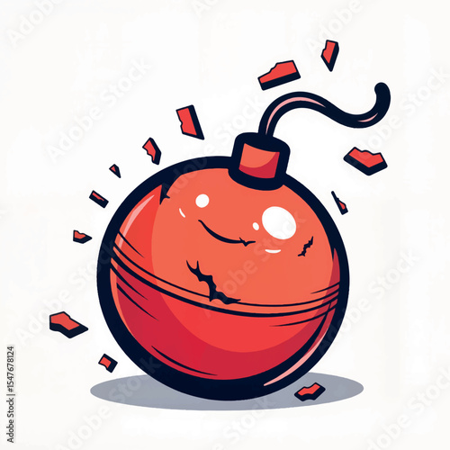 Playful cartoon bomb illustration amidst broken shards, street art concept