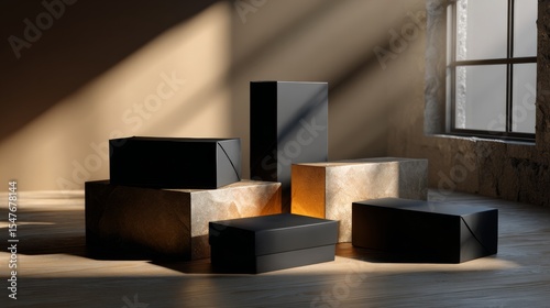 Wallpaper Mural Minimalist geometric display blocks with natural shadows for product showcase branding modern architecture photography visual concept Torontodigital.ca