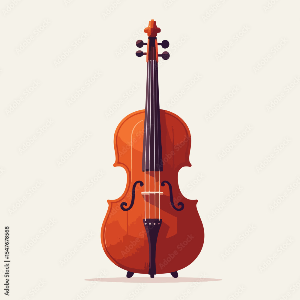 Fototapeta premium Vibrant, stylized image of a cello, presented in a cartoonish, flat design. The instrument is depicted from a frontal perspective.