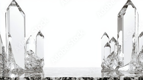 Sparkling Clear Crystals on Elegant Marble Surface Background