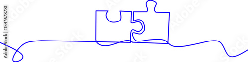 One-line drawing of connected puzzle pieces, symbolizing teamwork, collaboration, unity, and problem-solving. Perfect for business or creative concepts.