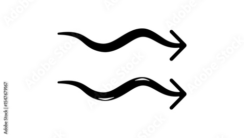 Squiggle Arrow sign, black isolated silhouette