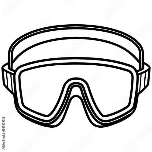 Ski goggles isolated on white background in black and white outline
