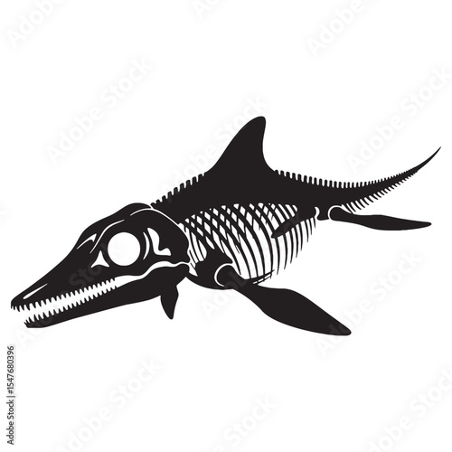 A marine predator preserved – Ichthyosaurus skeleton silhouette in modern Ichthyosaurus skeleton vector – Ichthyosaurus skeleton illustration

