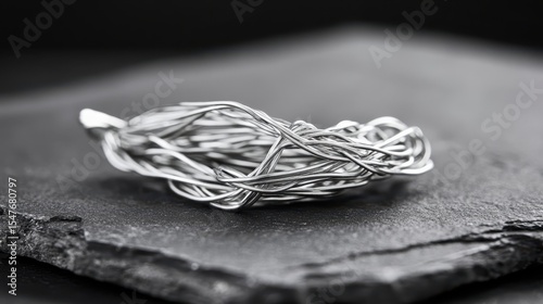 Intricate Metal Wire Sculpture on Slate Background for Artistic Displays