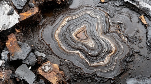 Intricate Patterns of Natural Asphalt Formation in Rocky Terrain