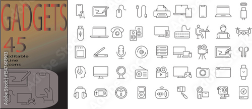 Gadgets line editable icon set. Editable stroke. Vector illustration	