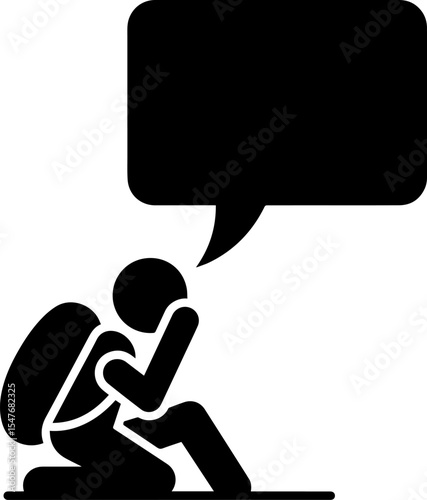 Person Kneeling with Speech Bubble Silhouette