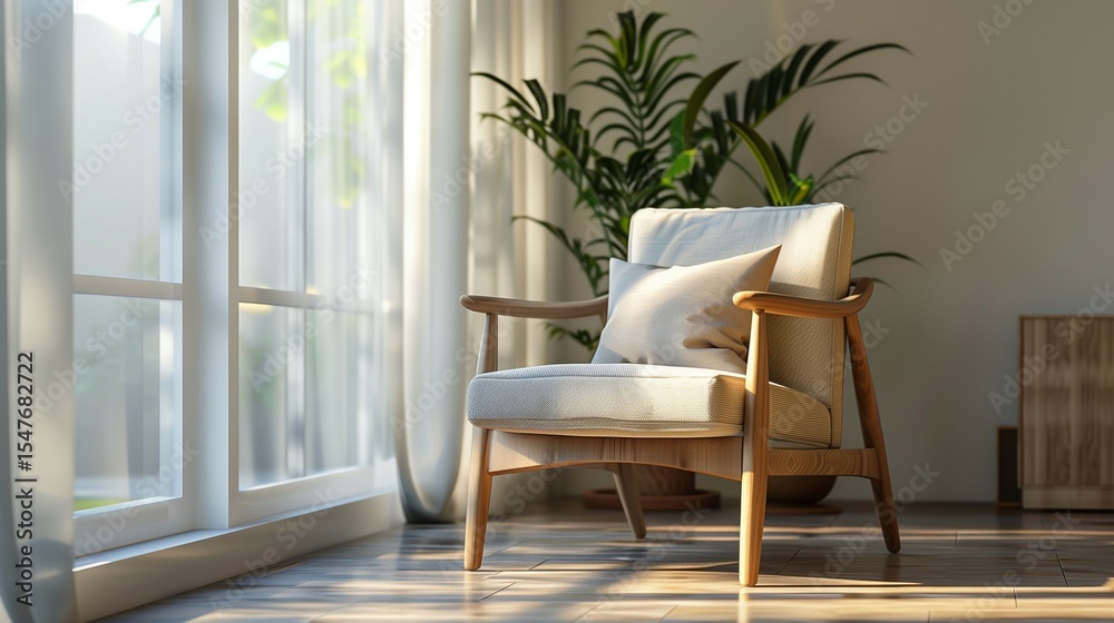 Fototapeta premium Cozy wooden armchair in sunlit interior