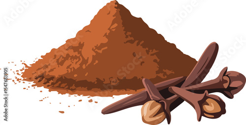 Clove powder and cloves Transparent isolated