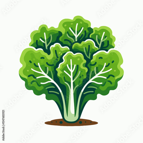 Vibrant graphic depiction of a leafy green vegetable, perhaps a type of  cabbage or bok choy, with a stylized design and color palette.  The image is isolated against a white background.