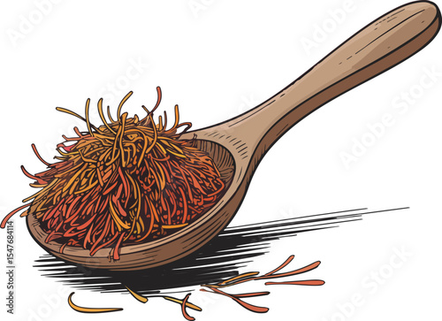 Saffron on Wooden Spoon Transparent isolated