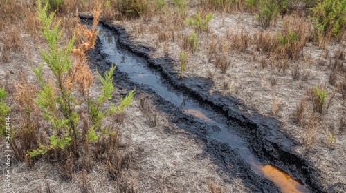 Nature's Resilience Against Environmental Pollution in Marshland Scene