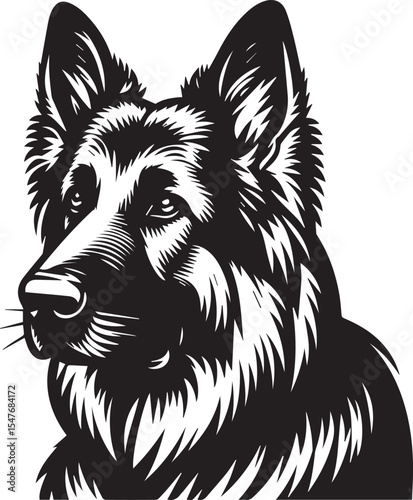 German Shepherd Dog Silhouette Vector | Black and White Illustration	