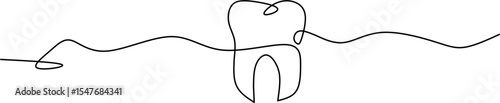 Minimalist one-line drawing of a tooth with dental floss, symbolizing oral care and dental hygiene. Perfect for dental clinic logos or health-related designs.