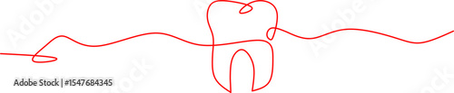 Minimalist one-line drawing of a tooth with dental floss, symbolizing oral care and dental hygiene. Perfect for dental clinic logos or health-related designs.