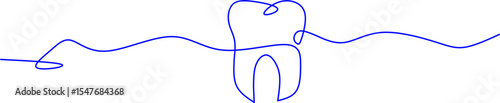 Minimalist one-line drawing of a tooth with dental floss, symbolizing oral care and dental hygiene. Perfect for dental clinic logos or health-related designs.