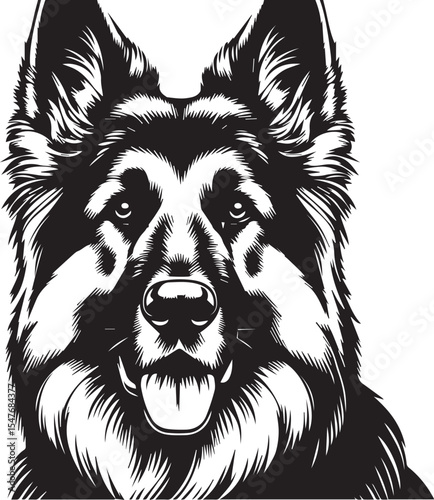 German Shepherd Dog Silhouette Vector | Black and White Illustration	