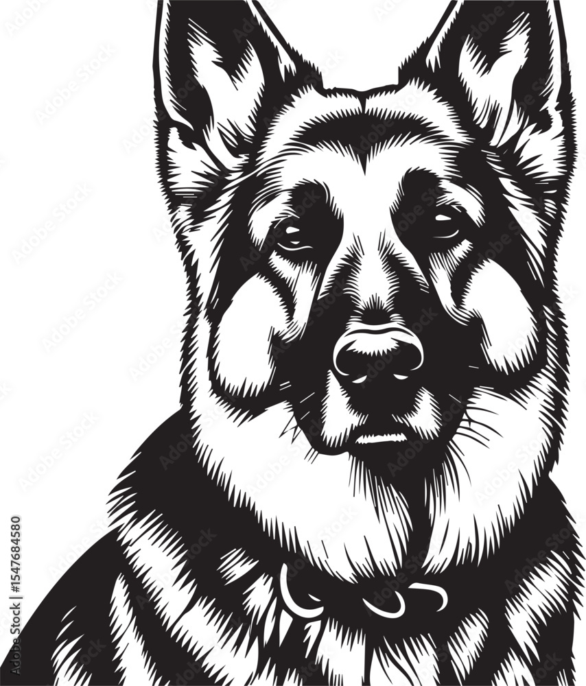 Fototapeta premium German Shepherd Dog Silhouette Vector | Black and White Illustration 