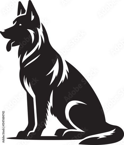 German Shepherd Dog Silhouette Vector | Black and White Illustration	