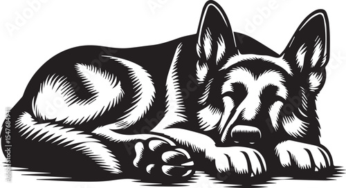 German Shepherd Dog Silhouette Vector | Black and White Illustration	