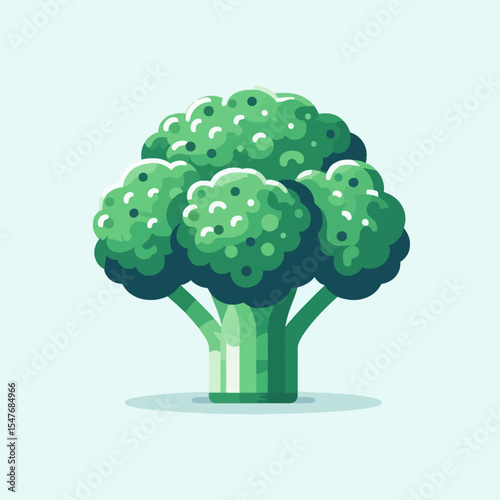 Stylized, graphic rendering of a broccoli head, presented in vibrant green hues.  The image has a simplified, flat design and isolated background.