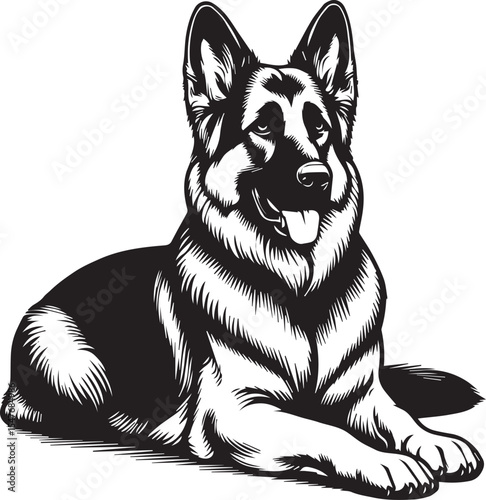 German Shepherd Dog Silhouette Vector | Black and White Illustration	