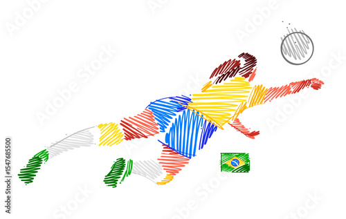 Brazilian volleyball player stretching her body to catch the ball