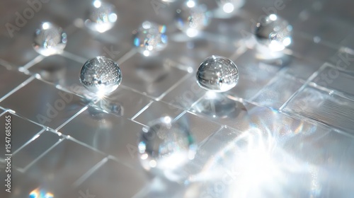 Reflective Droplets on Silver Surface with Sparkling Light Effects