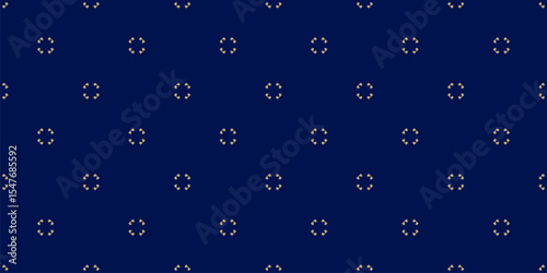 Vector golden minimalist seamless pattern. Luxury deep blue and gold geometric texture. Abstract minimal simple background with small floral shapes, dots. Elegant repeating design for decor, wrapping