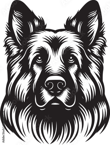 German Shepherd Dog Silhouette Vector | Black and White Illustration	