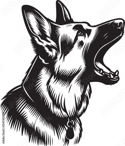 German Shepherd Dog Silhouette Vector | Black and White Illustration	
