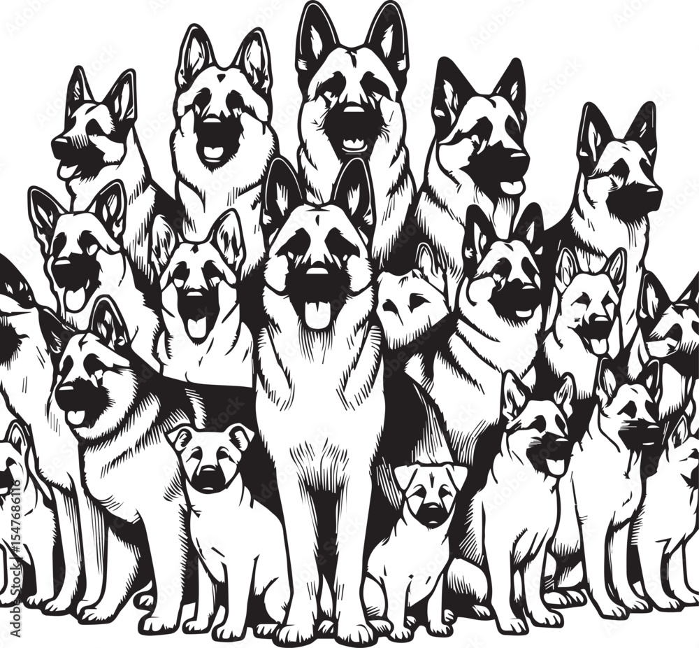 Fototapeta premium German Shepherd Dog Silhouette Vector | Black and White Illustration