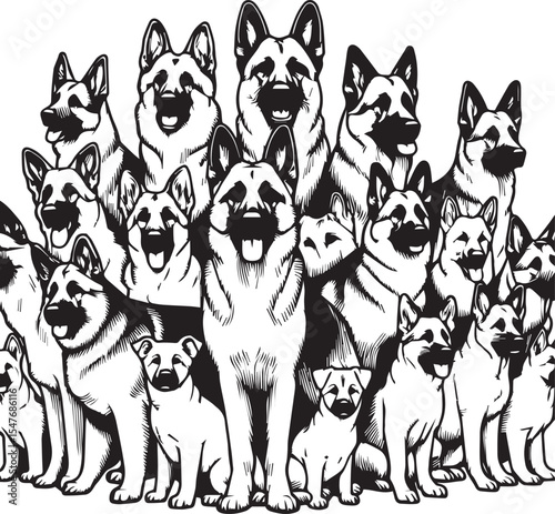 German Shepherd Dog Silhouette Vector | Black and White Illustration	