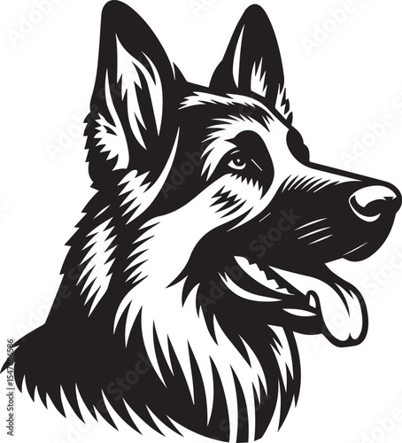 German Shepherd Dog Silhouette Vector | Black and White Illustration	
